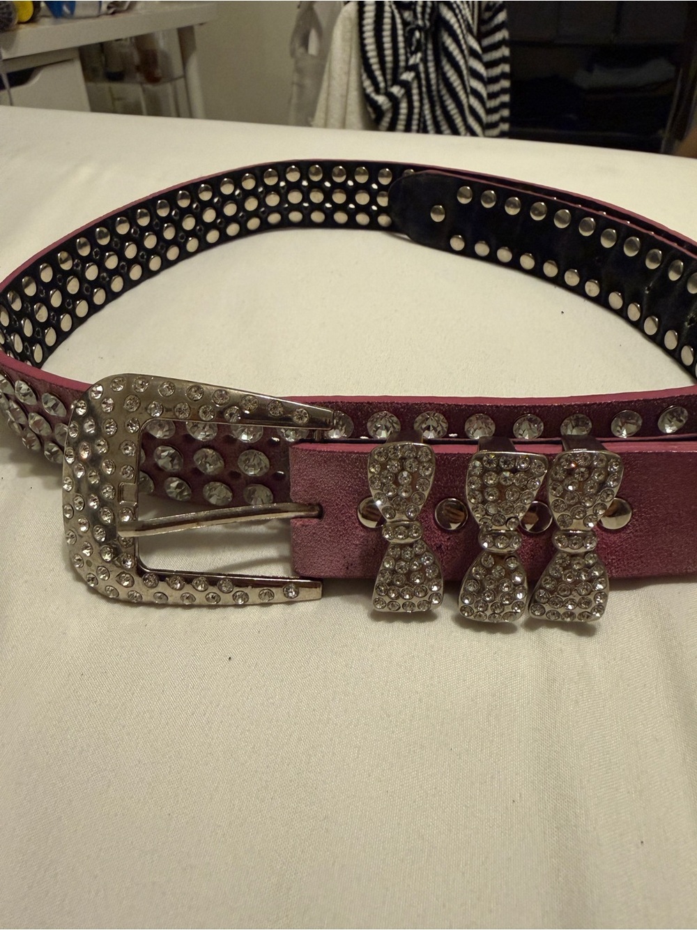 Crystal Bow Accent Pink Women's Belt